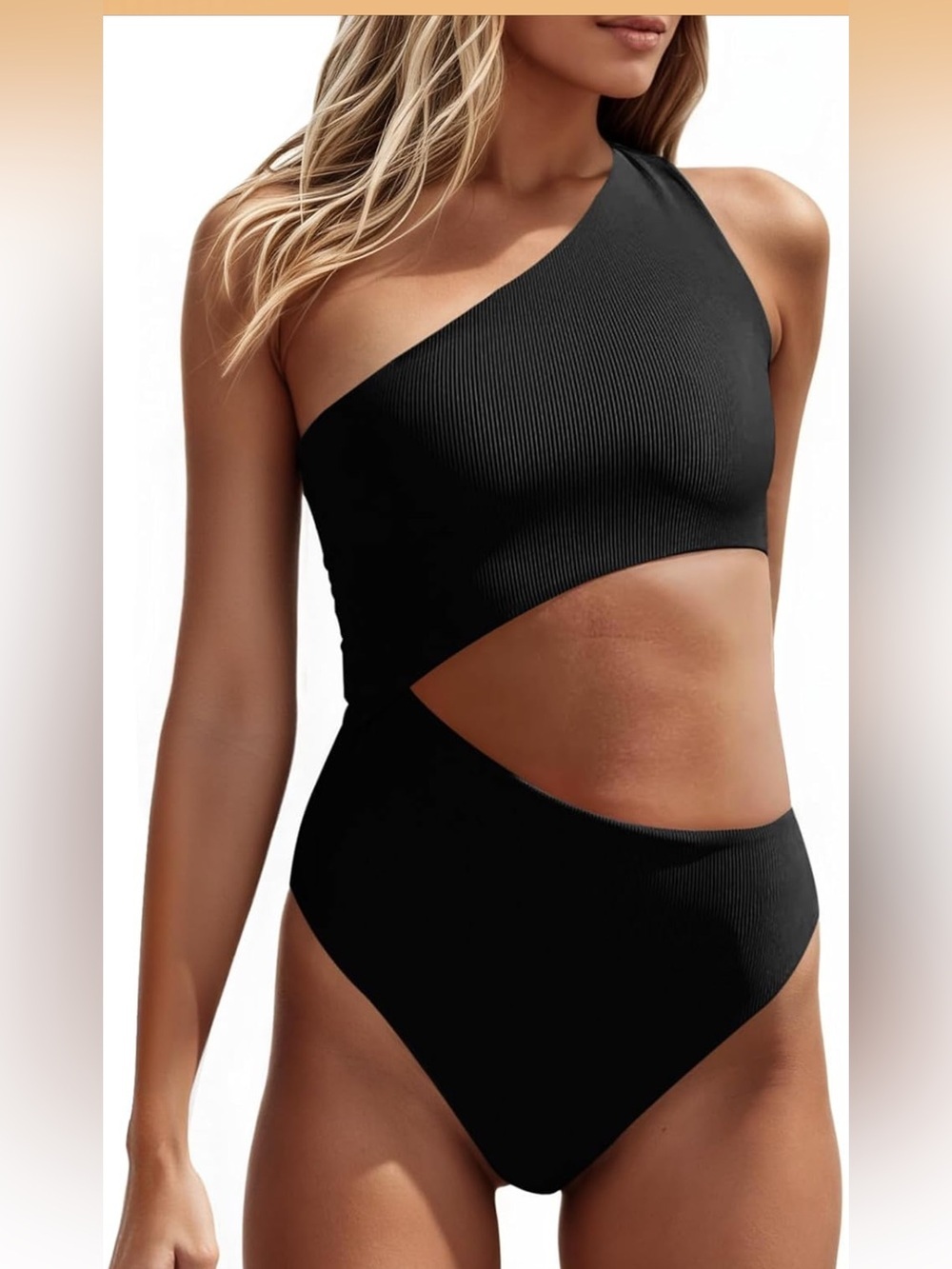 One Piece Ribbed Swimsuit One Shoulder Cutout Swimwear Sexy 1869/bb2-1